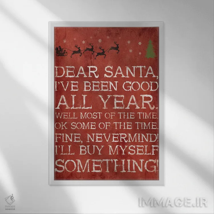 تابلو دکوراتیو بابانوئل عزیز بی خیال قرمز اثر جیس گری - نمای قابدار سفید