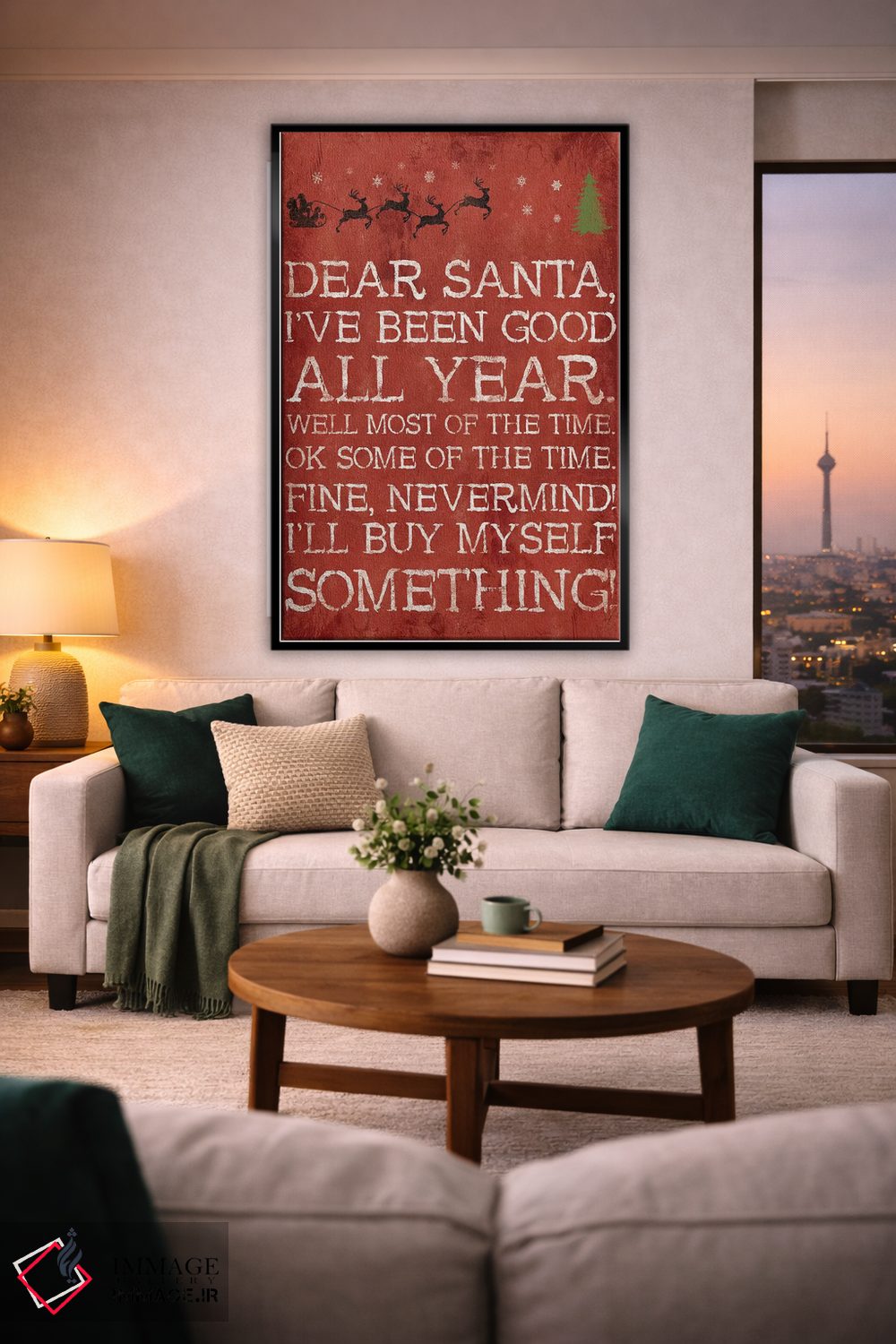 تابلو دکوراتیو بابانوئل عزیز بی خیال قرمز اثر جیس گری - D1B