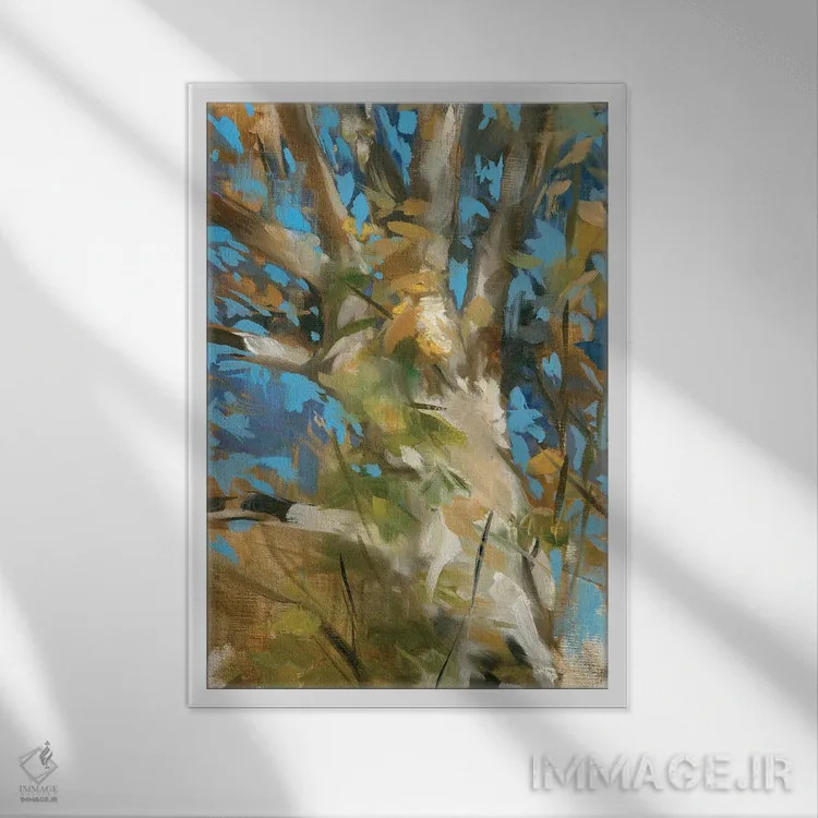 تابلو انتزاعی درخت بلوط اثر لیز جارباور - نمای قابدار سفید