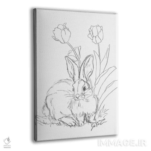 تابلو مدرن طرح خرگوش با گل لاله اثر جودی آگوستین - نمای پرسپکتیو محصول
