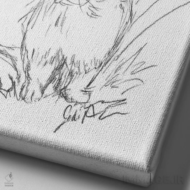 تابلو مدرن طرح خرگوش با گل لاله اثر جودی آگوستین - نمای نزدیک بافت بوم