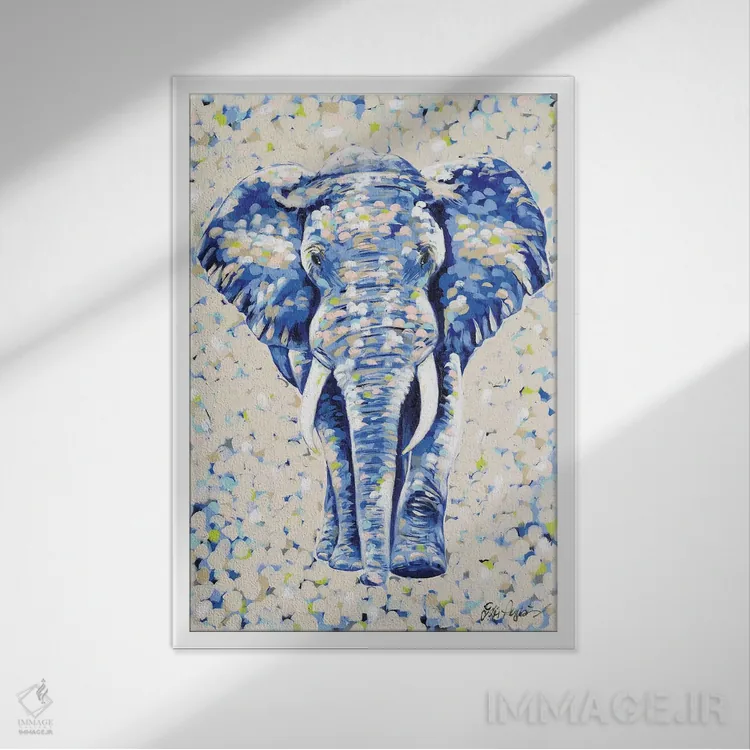 تابلو دکوراتیو فیل بادامی اثر جودی آگوستین - نمای قابدار سفید