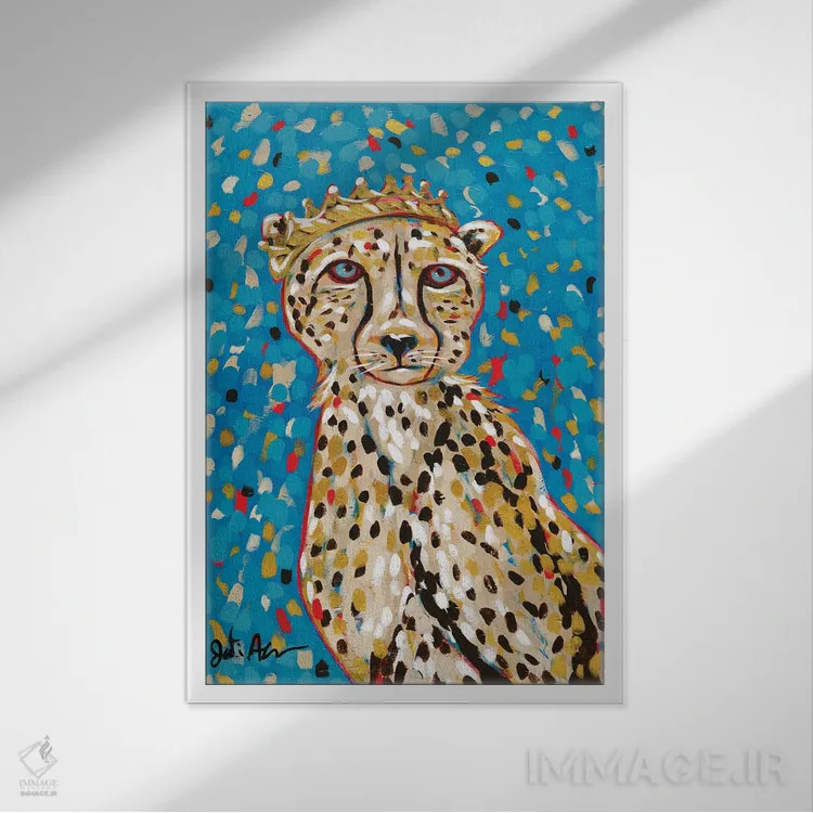 تابلو دکوراتیو ملکه یوزپلنگ اثر جودی آگوستین - نمای قابدار سفید