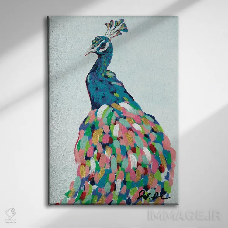 تابلو دکوراتیو طاووس پاپ II اثر جودی آگوستین - نمای روبهرو روی دیوار