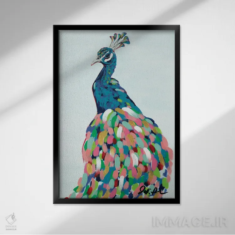 تابلو دکوراتیو طاووس پاپ II اثر جودی آگوستین - نمای قابدار مشکی