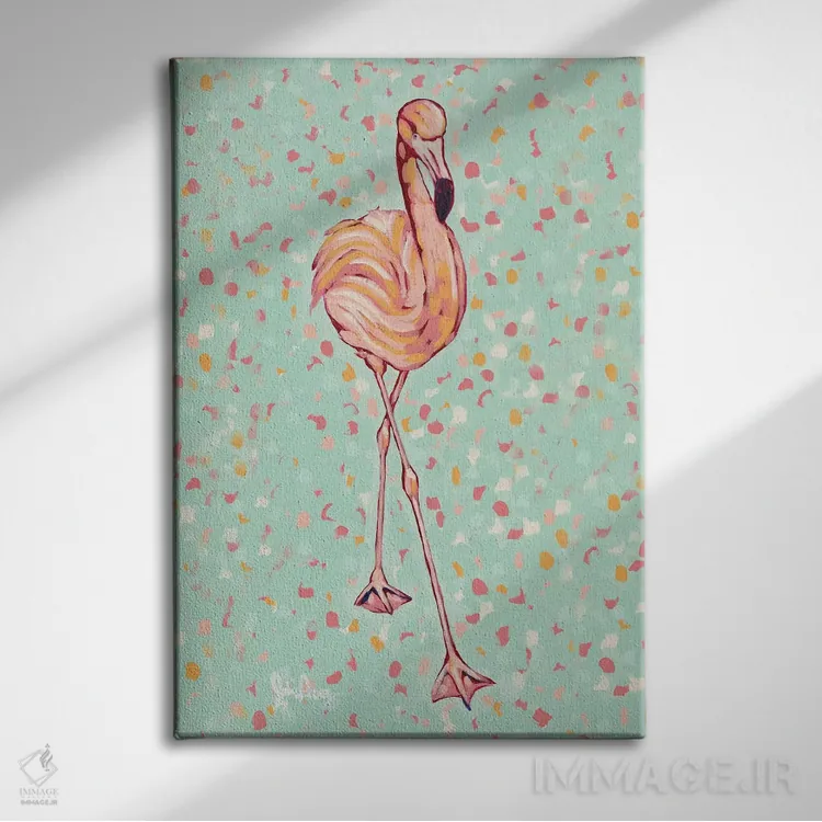 تابلو دکوراتیو پرتره فلامینگو II اثر جودی آگوستین - نمای روبهرو روی دیوار