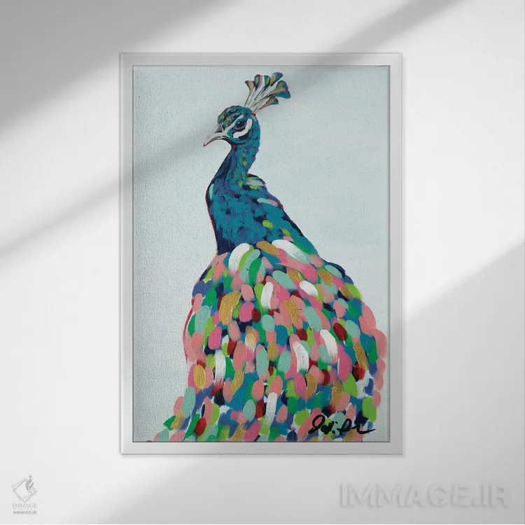 تابلو دکوراتیو طاووس پاپ II اثر جودی آگوستین - نمای قابدار سفید