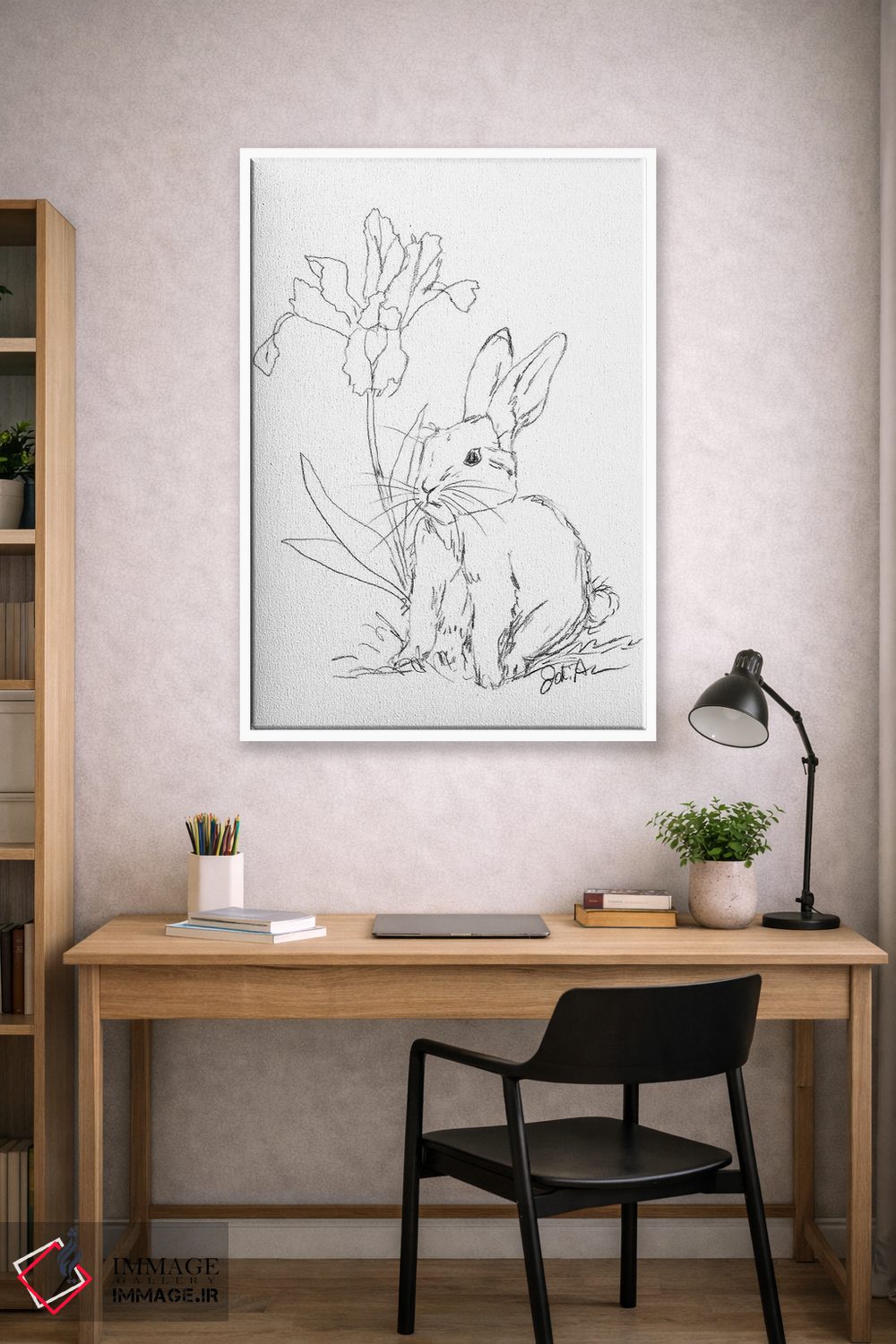 تابلو مدرن طرح خرگوش با گل زنبق اثر جودی آگوستین - D1W