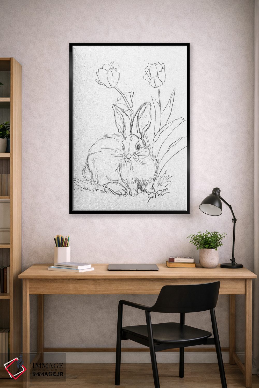 تابلو مدرن طرح خرگوش با گل لاله اثر جودی آگوستین - D3B