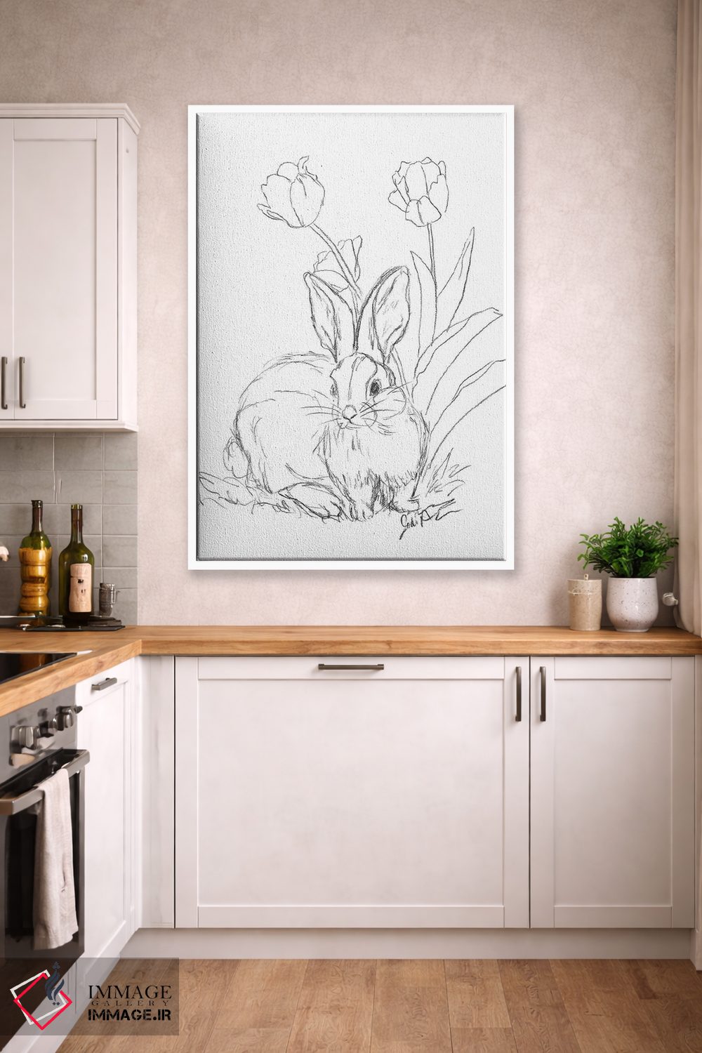 تابلو مدرن طرح خرگوش با گل لاله اثر جودی آگوستین - D4W