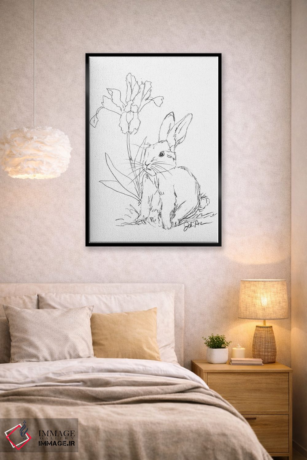 تابلو مدرن طرح خرگوش با گل زنبق اثر جودی آگوستین - D3B