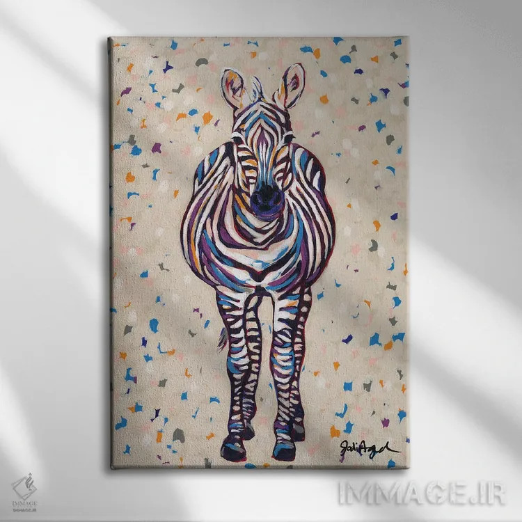 تابلو دکوراتیو گورخر راه راه میوه ای اثر جودی آگوستین - نمای روبهرو روی دیوار