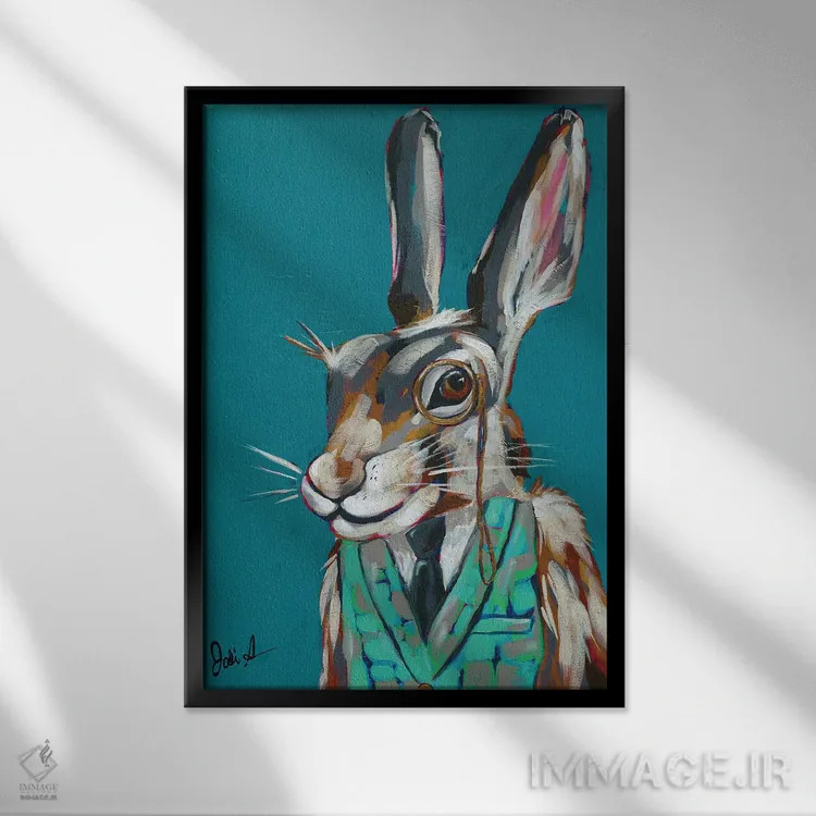 تابلو دکوراتیو حیوانات جاسوس III - خرگوش معماگو اثر جودی آگوستین - نمای قابدار مشکی