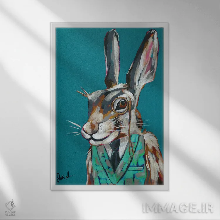 تابلو دکوراتیو حیوانات جاسوس III - خرگوش معماگو اثر جودی آگوستین - نمای قابدار سفید
