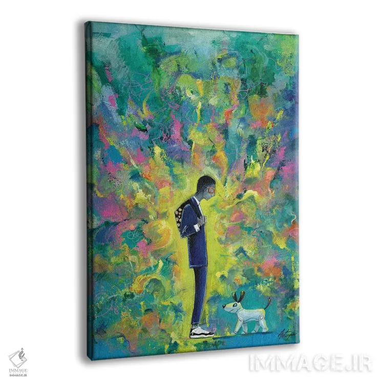 تابلو دکوراتیو جوانی با سگ رباتی اثر جک آوتیسیان - نمای پرسپکتیو محصول