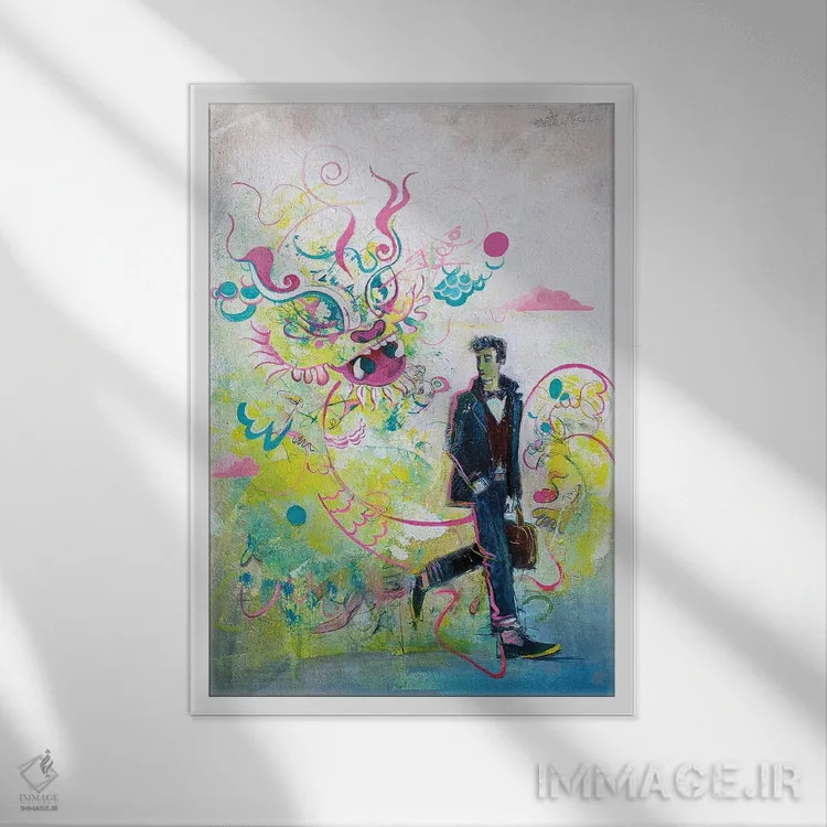 تابلو انتزاعی اتفاق خنده داری در راه رخ داد اثر جک آوتیسیان - نمای قابدار سفید