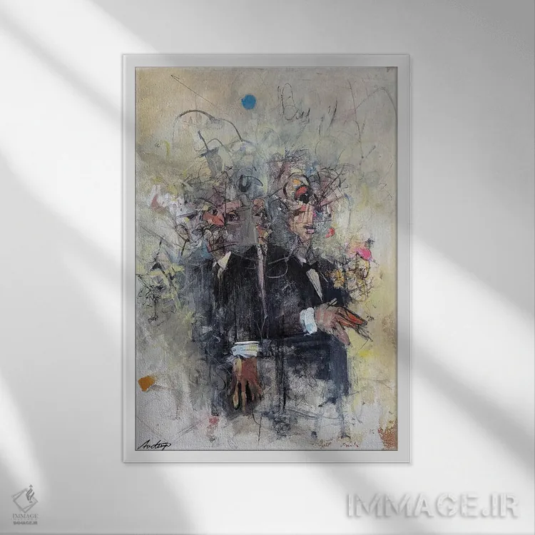 تابلو انتزاعی منشور خود اثر جک آوتیسیان - نمای قابدار سفید