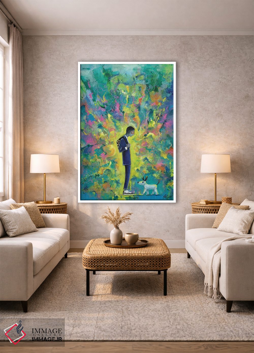 تابلو دکوراتیو جوانی با سگ رباتی اثر جک آوتیسیان - D1W