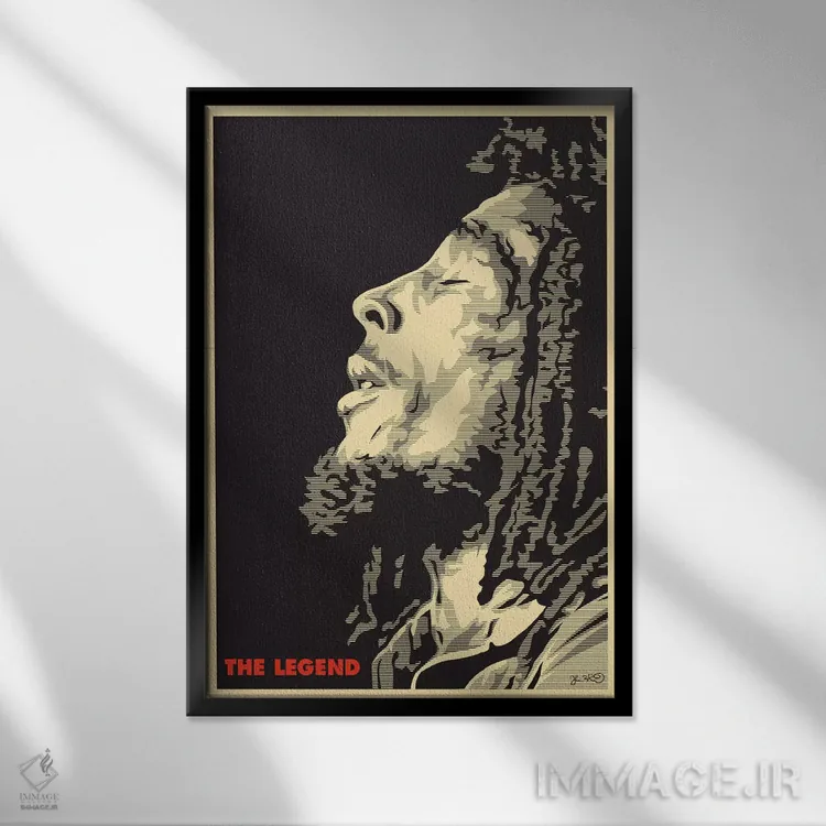 تابلو دکوراتیو افسانه: باب مارلی اثر جاشوا بودیچ - نمای قابدار مشکی