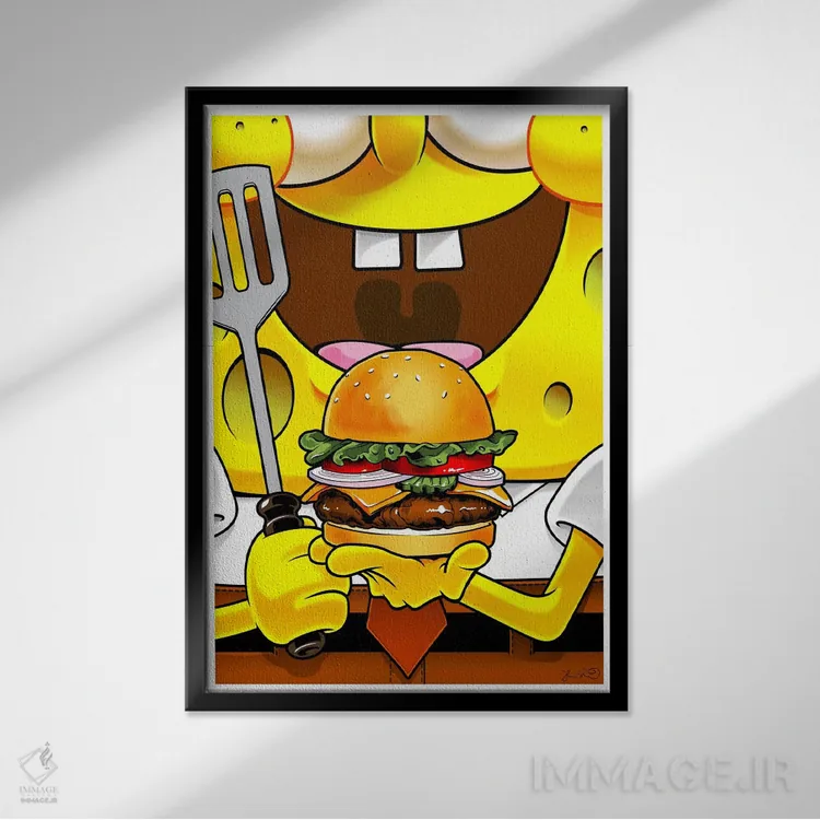 تابلو دکوراتیو باب اسفنجی شلوارمکعبی اثر جاشوا بودیچ - نمای قابدار مشکی