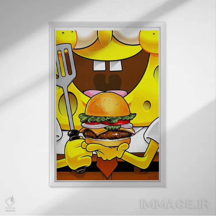 تابلو دکوراتیو باب اسفنجی شلوارمکعبی اثر جاشوا بودیچ - نمای قابدار سفید