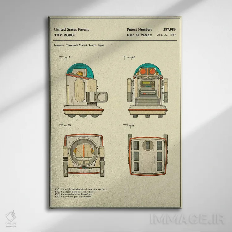 تابلو دکوراتیو Inc.) Toy Robot Patent" اثر جازبری بلو - نمای روبهرو روی دیوار