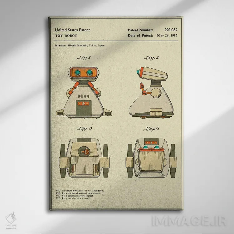 تابلو دکوراتیو Inc.) Toy Robot Patent" اثر جازبری بلو - نمای روبهرو روی دیوار