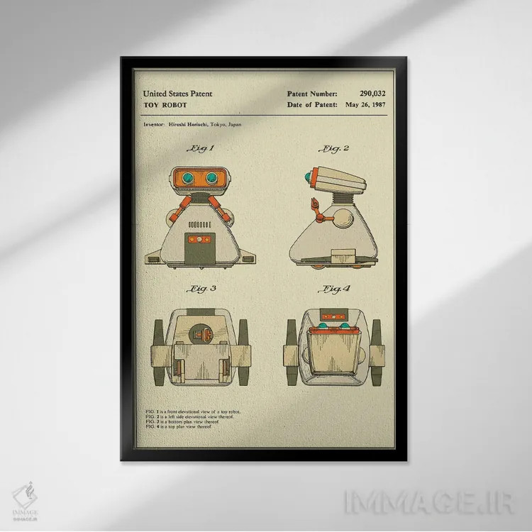 تابلو دکوراتیو Inc.) Toy Robot Patent" اثر جازبری بلو - نمای قابدار مشکی