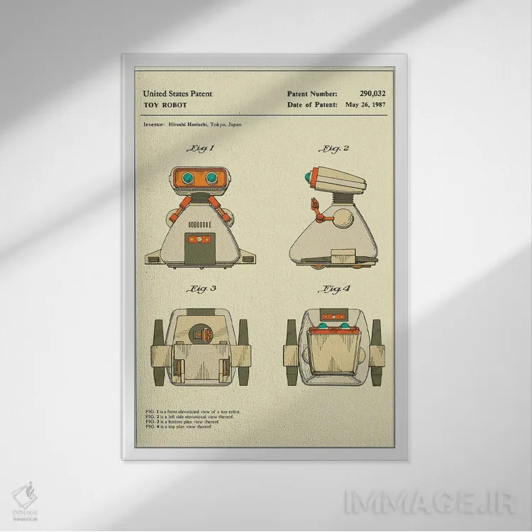 تابلو دکوراتیو Inc.) Toy Robot Patent" اثر جازبری بلو - نمای قابدار سفید
