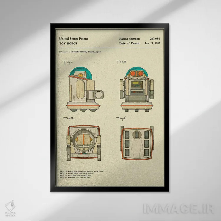 تابلو دکوراتیو Inc.) Toy Robot Patent" اثر جازبری بلو - نمای قابدار مشکی