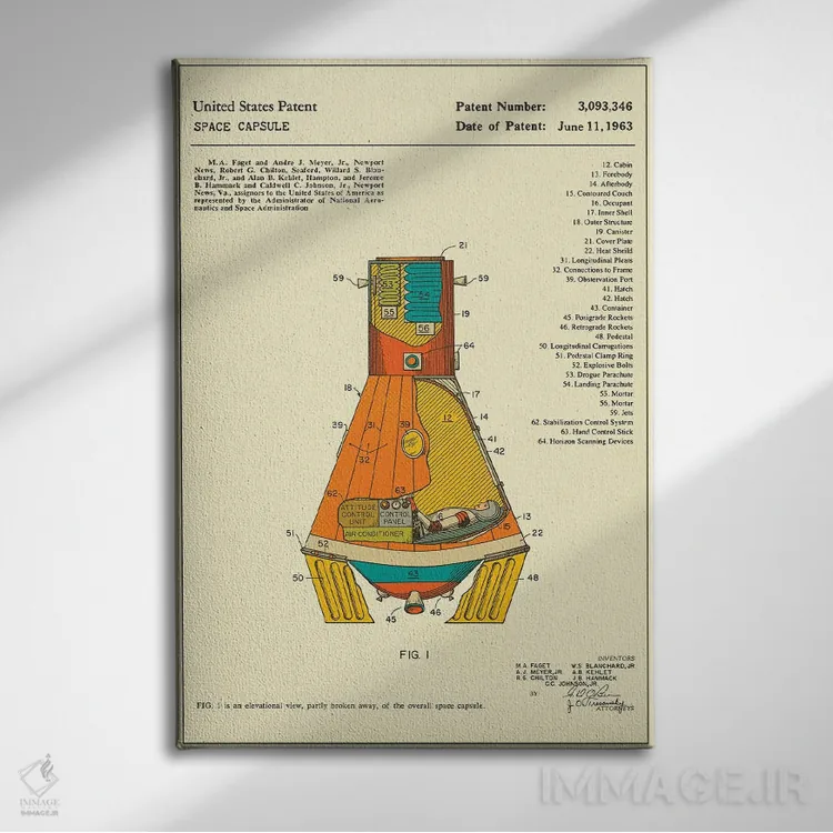 تابلو دکوراتیو حق اختراع کپسول فضایی ناسا اثر جازبری بلو - نمای روبهرو روی دیوار