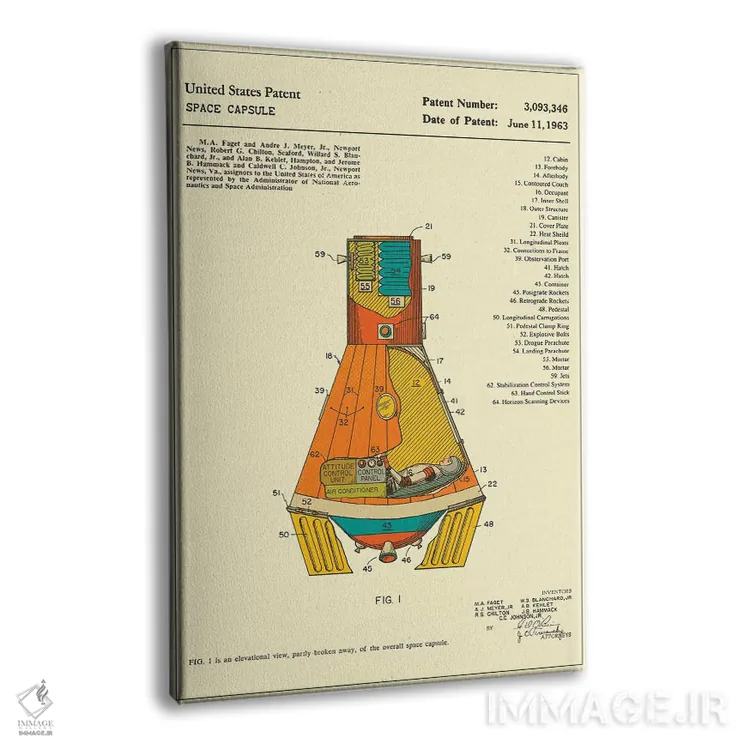 تابلو دکوراتیو حق اختراع کپسول فضایی ناسا اثر جازبری بلو - نمای پرسپکتیو محصول