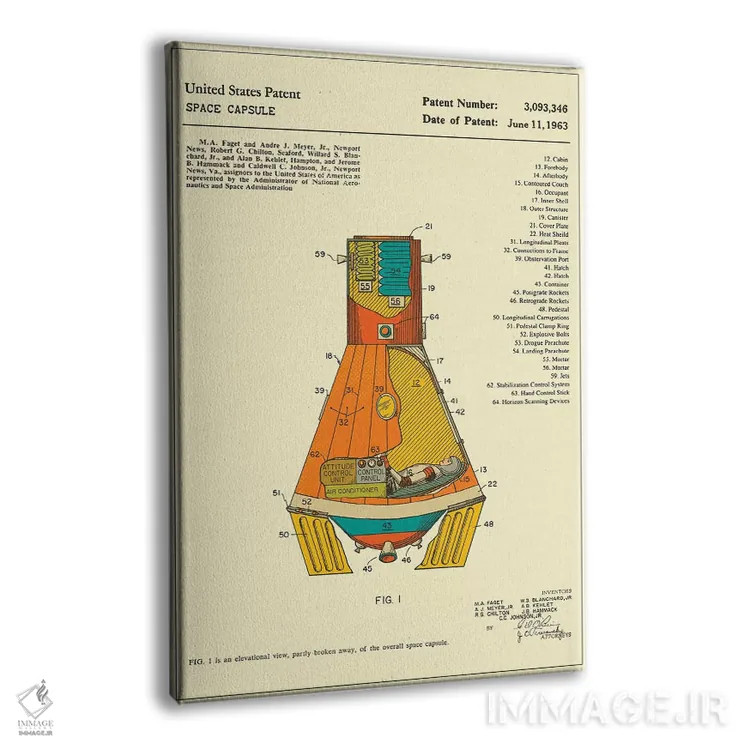 تابلو دکوراتیو حق اختراع کپسول فضایی ناسا اثر جازبری بلو - نمای پرسپکتیو محصول