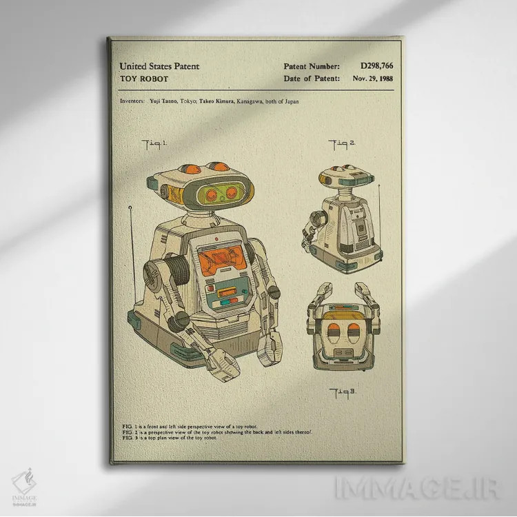 تابلو دکوراتیو Inc.) Toy Robot Patent" اثر جازبری بلو - نمای روبهرو روی دیوار