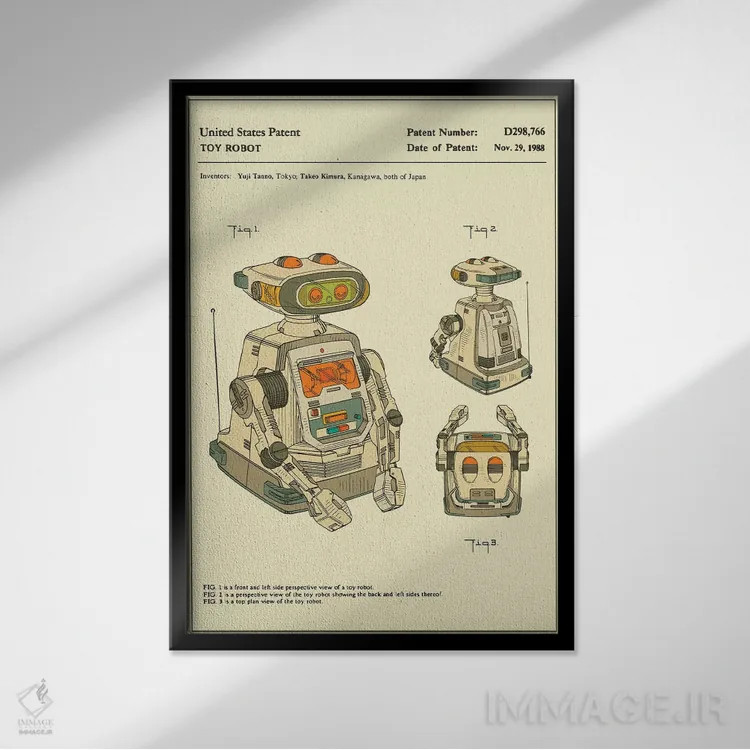تابلو دکوراتیو Inc.) Toy Robot Patent" اثر جازبری بلو - نمای قابدار مشکی