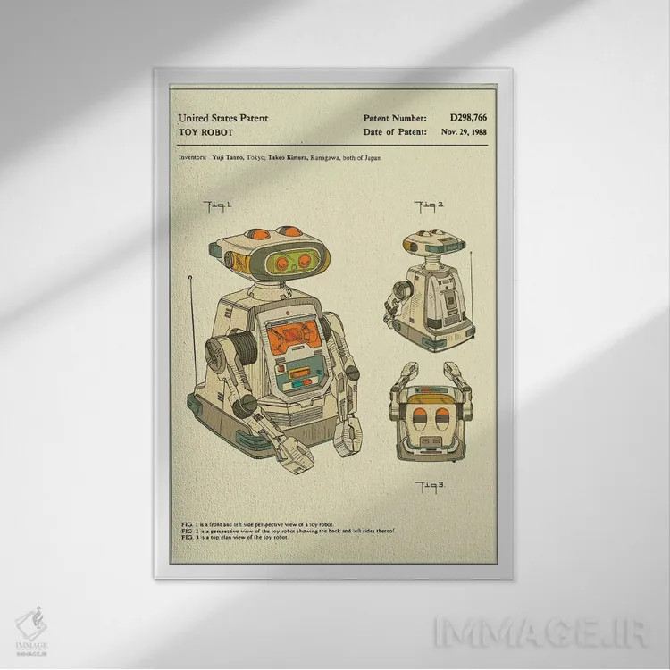 تابلو دکوراتیو Inc.) Toy Robot Patent" اثر جازبری بلو - نمای قابدار سفید
