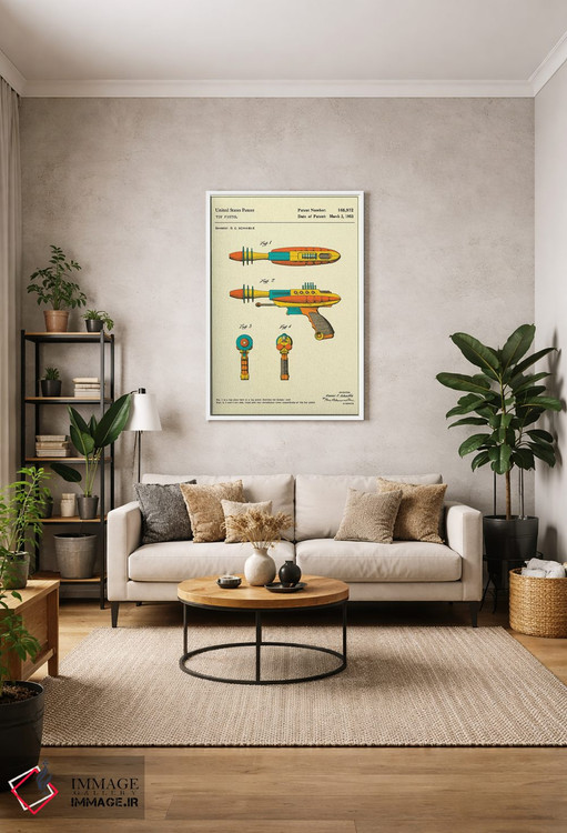 تابلو دکوراتیو حق اختراع تپانچه اسباب بازی "پایروتومیک دیس اینتگریتور" جی.… اثر جازبری بلو - D1W