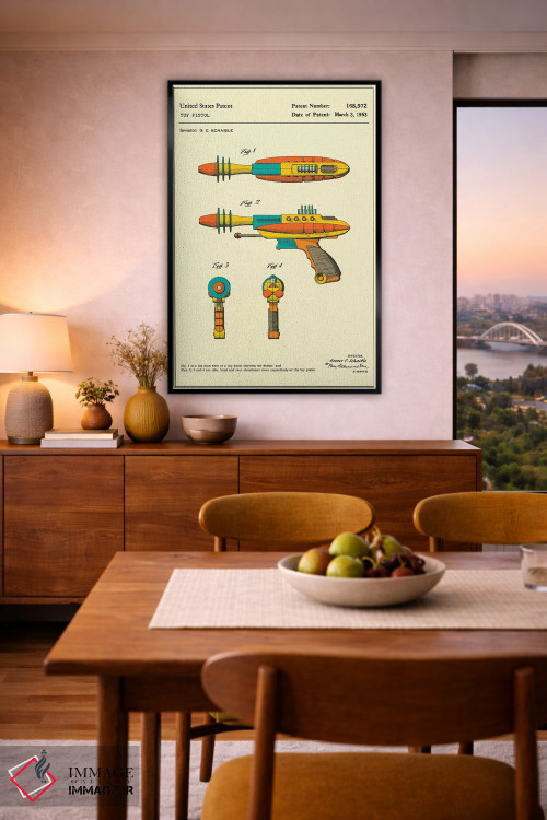 تابلو دکوراتیو حق اختراع تپانچه اسباب بازی "پایروتومیک دیس اینتگریتور" جی.… اثر جازبری بلو - D6B