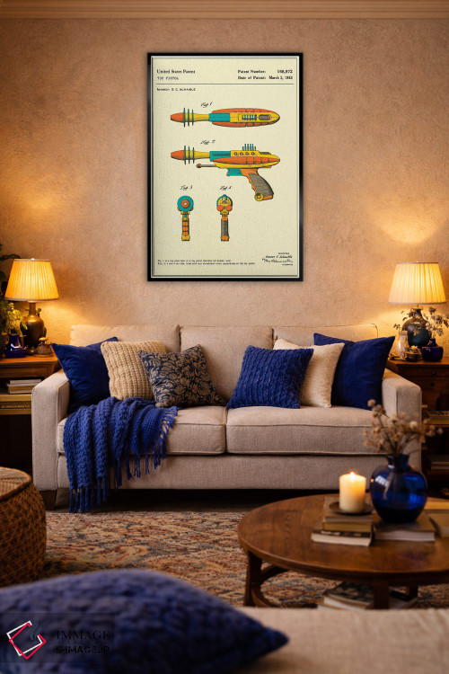 تابلو دکوراتیو حق اختراع تپانچه اسباب بازی "پایروتومیک دیس اینتگریتور" جی.… اثر جازبری بلو - D5B