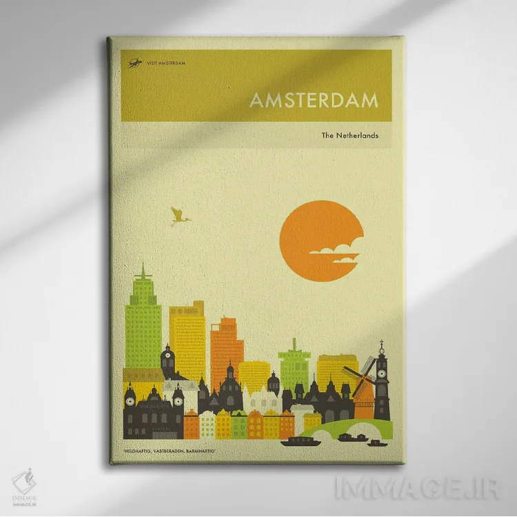 تابلو دکوراتیو خط افق آمستردام اثر جازبری بلو - نمای روبهرو روی دیوار