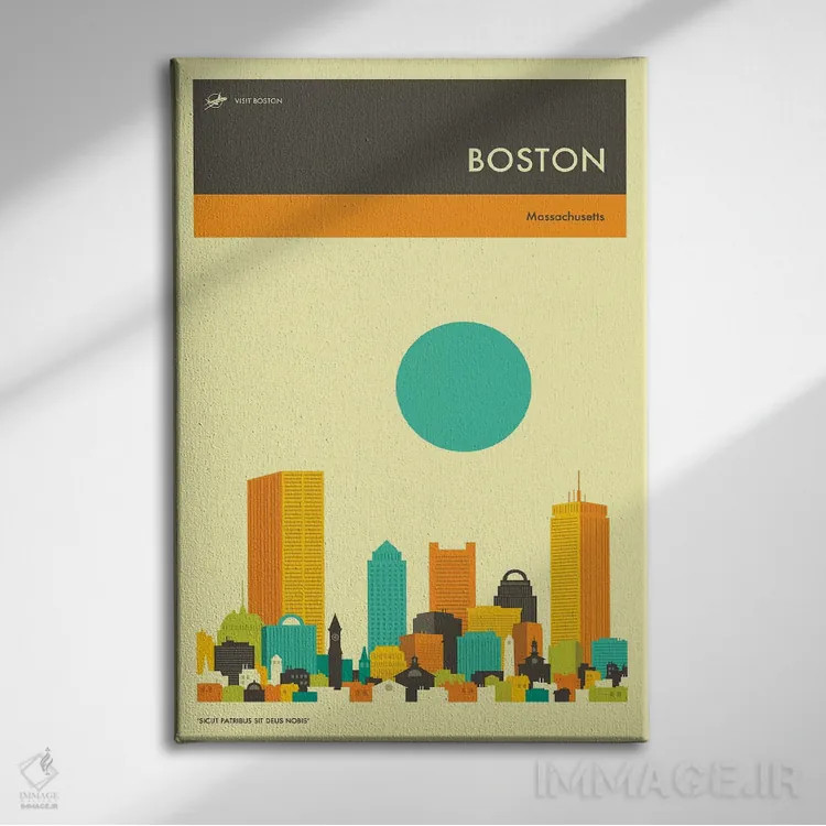 تابلو دکوراتیو خط افق بوستون ۲ اثر جازبری بلو - نمای روبهرو روی دیوار