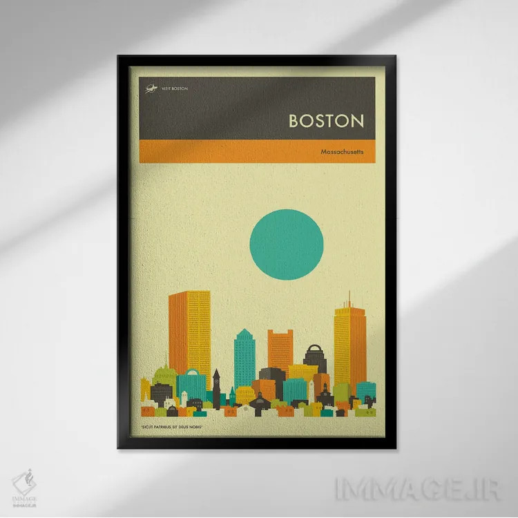 تابلو دکوراتیو خط افق بوستون ۲ اثر جازبری بلو - نمای قابدار مشکی