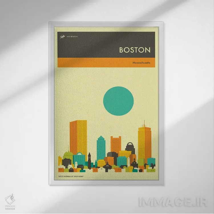 تابلو دکوراتیو خط افق بوستون ۲ اثر جازبری بلو - نمای قابدار سفید