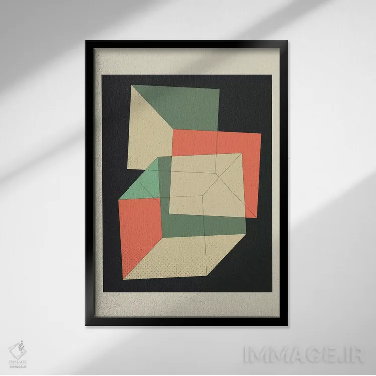 تابلو مینیمال مکعب ها ۴ اثر جازبری بلو - نمای قابدار مشکی