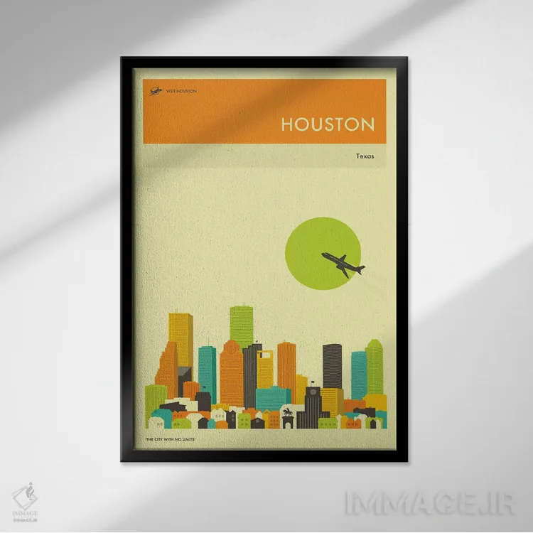 تابلو دکوراتیو افق شهر هیوستون III اثر جازبری بلو - نمای قابدار مشکی