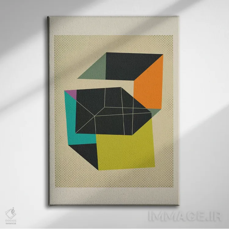 تابلو انتزاعی مکعب ها V اثر جازبری بلو - نمای روبهرو روی دیوار