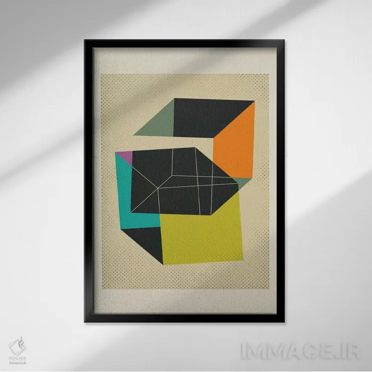 تابلو انتزاعی مکعب ها V اثر جازبری بلو - نمای قابدار مشکی