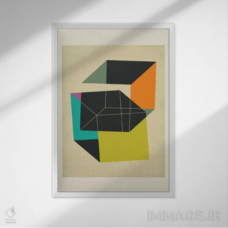 تابلو انتزاعی مکعب ها V اثر جازبری بلو - نمای قابدار سفید