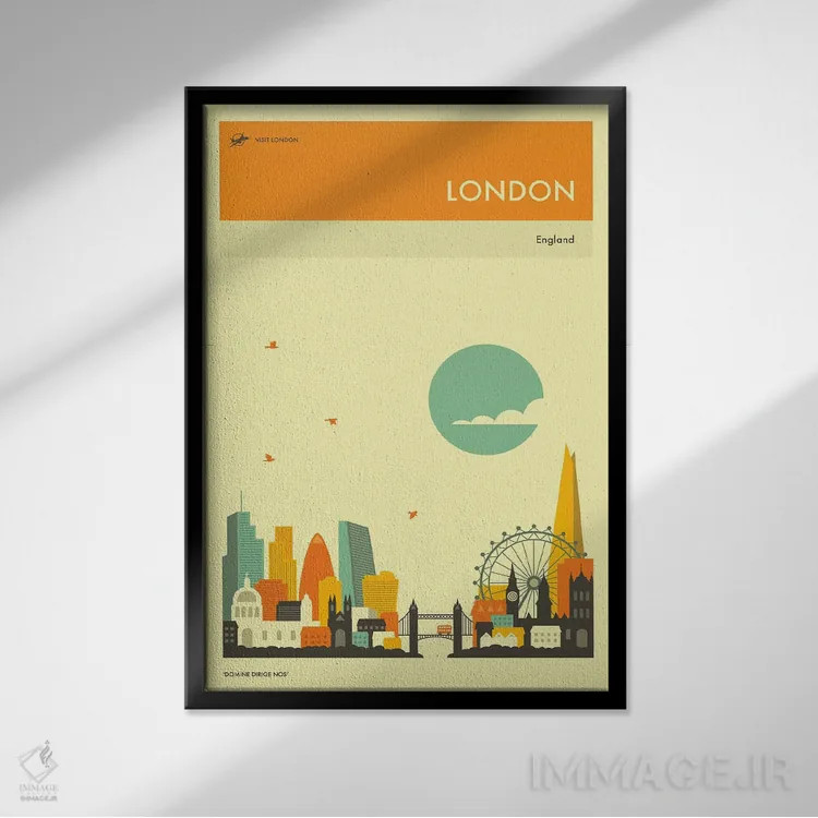 تابلو دکوراتیو افق شهر لندن II اثر جازبری بلو - نمای قابدار مشکی