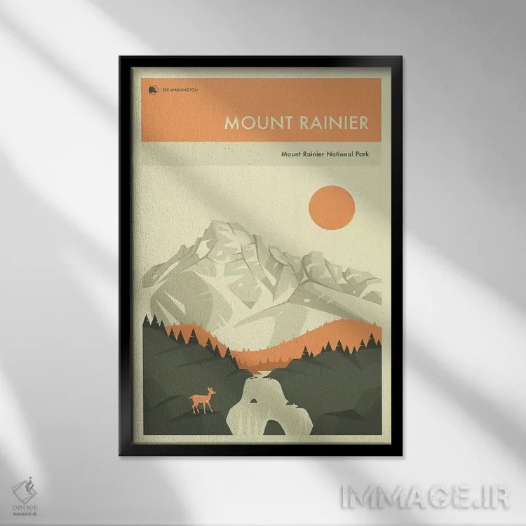 تابلو دکوراتیو کوه رینیر اثر جازبری بلو - نمای قابدار مشکی